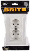 BRITE Розетка 2-местная с заземлением с защитными шторками плоская 16А в сборе РСшПл12-3-БрБ белый IEK1
