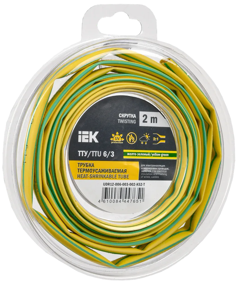 Heat shrink tube TTU ng-LS 6/3 yellow-green (2m/pack) IEK