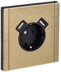 FORTE&PIANO Розетка 1-местная с заземлением с защитными шторками винтовое крепление 16А USB A+A 3,1А FP645M металл шампань IEK