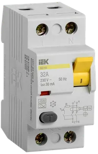 Выключатель дифференциальный (УЗО) ВД1-63 2Р 32А 30мА тип А IEK