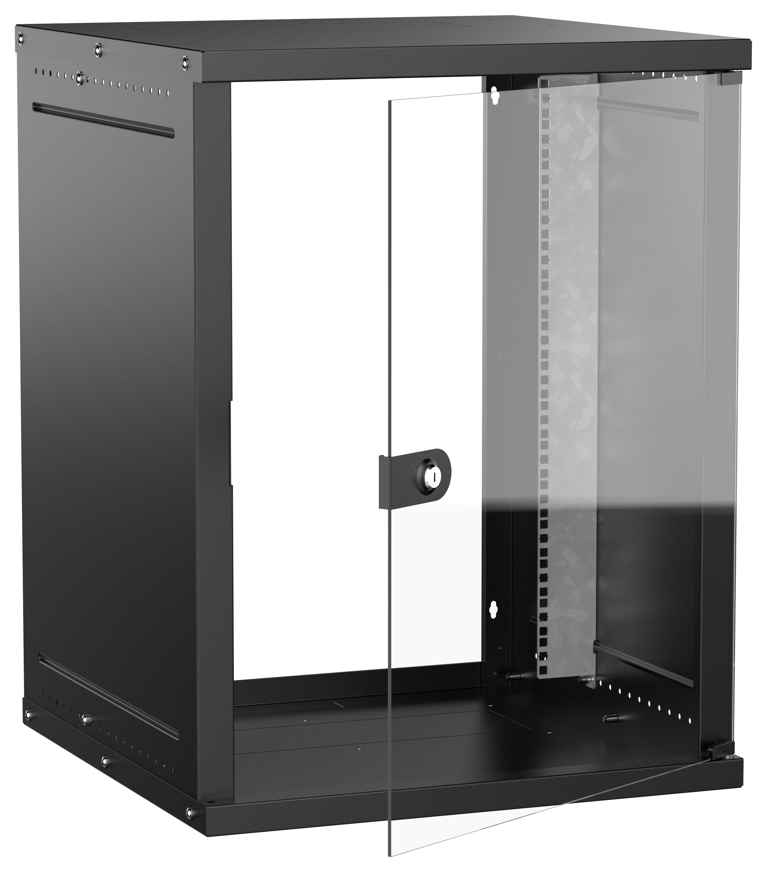 Шкаф настенный 19" 15U 600х600мм стеклянная дверь черный GENERICA (LWE5-15U66-GF-G)