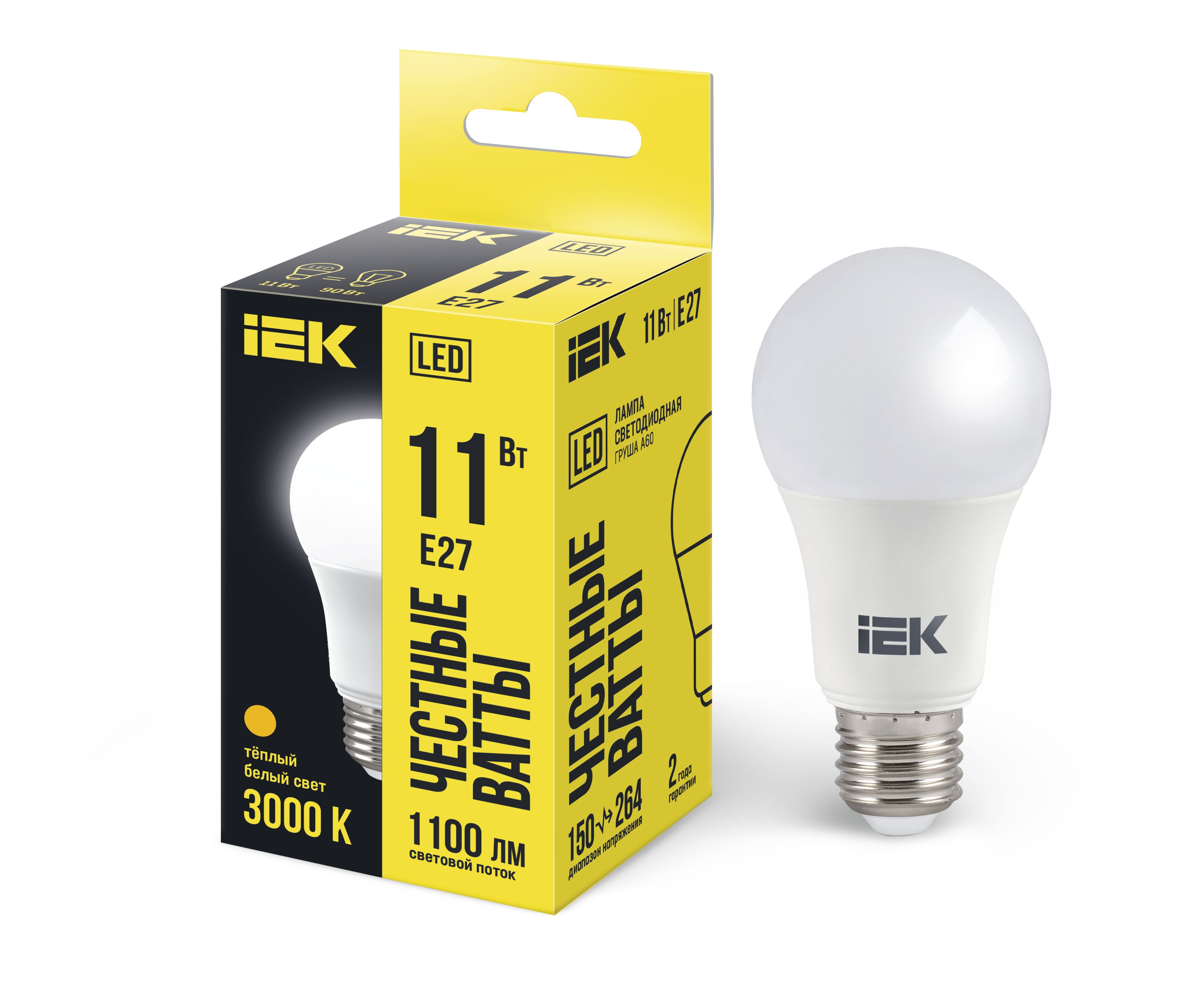 Лампа светодиодная A60 груша 11Вт 230В 3000К E27 IEK (LLE-A60-11-230-30-E27)