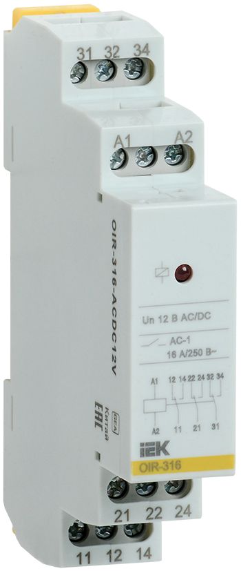Реле промежуточное модульное OIR 3 контакта 16А 12В AC/DC IEK (OIR-316-ACDC12V)