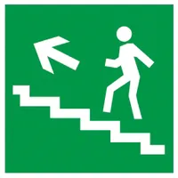 Self adhesive label 150x150mm "Evacuation direction up the stairs to the left"