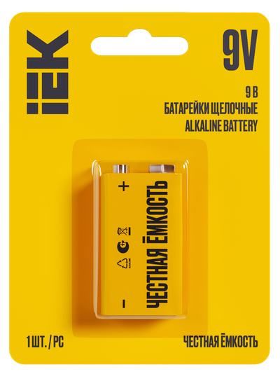 Батарейка щелочная Alkaline 6LR61 9V (1шт/блистер) IEK