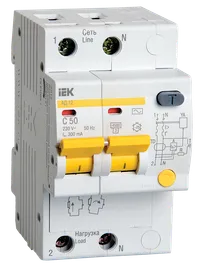 Дифференциальный автоматический выключатель АД12 2Р 50А 300мА IEK