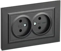 BRITE Socket 2-gang without earthing without protective shutters 10A, complete RS12-2-BrCh black IEK