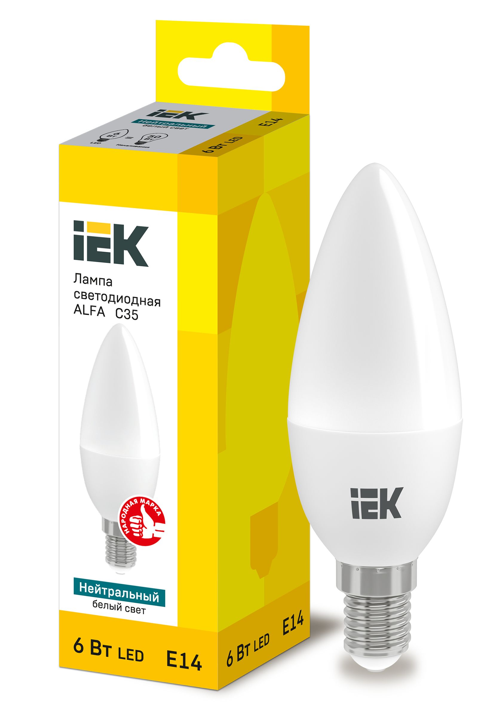 Лампа светодиодная ALFA C35 свеча 6Вт 230В 4000К E14 IEK (LLA-C35-6-230-40-E14)