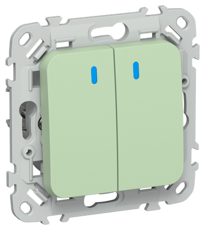 FLITE Выключатель 2-клавишный проходной с индикацией 10А ВС62-1-1-ФлФ фисташковый IEK