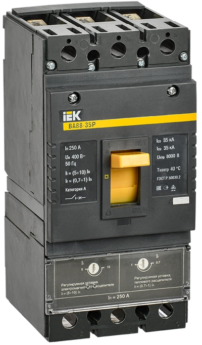 Автоматический выключатель ВА88-35Р 3Р 250А 35кА с механической регулировкой термо-магнитного расцепителя IEK