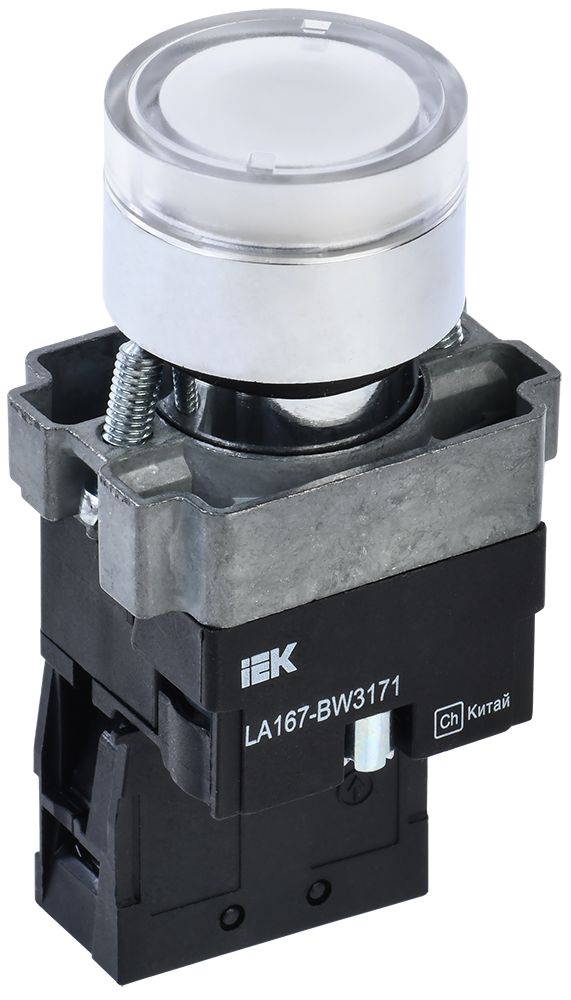 Кнопка управления LA167-BW3171 d=22мм RC 1NO с подсветкой белая IEK (BBT20-BW3171-1-12-67-K01)
