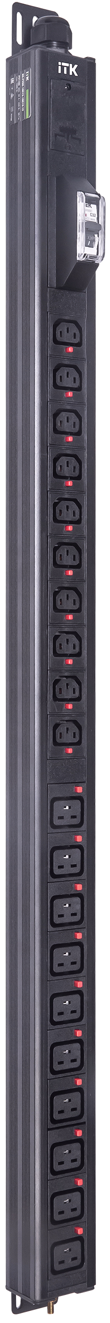 ITK BASE PDU вертикальный PV1102 25U 1 фаза 32А 10 розеток C13 + 10 розеток C19 без кабеля с клеммной колодкой