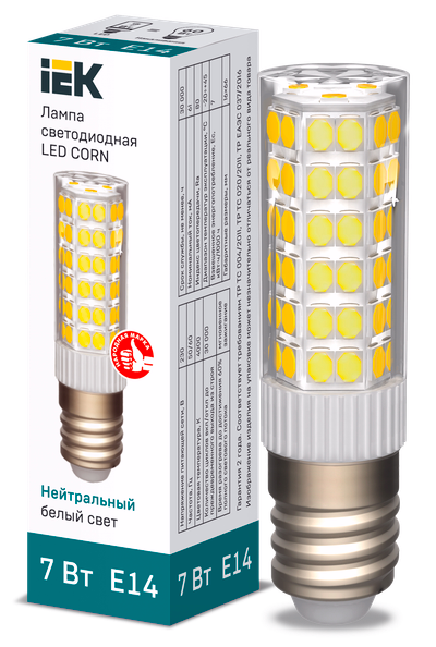 Лампа светодиодная CORN капсула 7Вт 230В 4000К керамика E14 IEK