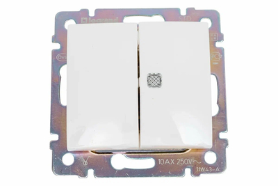 VALENA DIY Выключатель 2-клавишный с индикацией схема 5L 10АХ безвинтовые зажимы белый