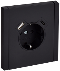 FORTE&PIANO Розетка 1-местная с заземлением с защитными шторками винтовое крепление 16А USB A+C 18Вт FP147M металл черный IEK