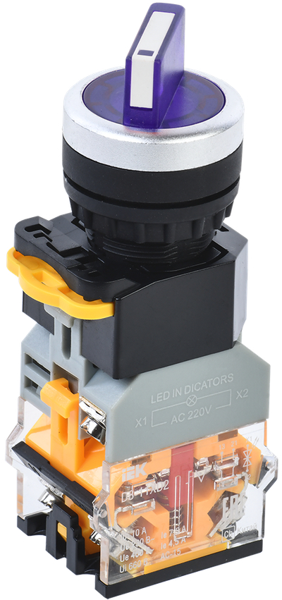 Переключатель D8-11XD2 на 2 положения 1NO+1NC с подсветкой синий IEK