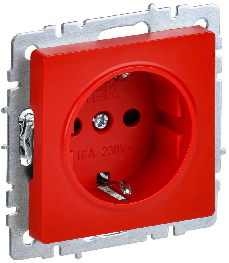 BRITE 1-gang earthed socket with protective shutters 16A RS14-1-0-BrK red IEK