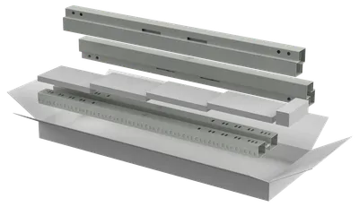 Комплект стоек и профилей предназначен для установки в напольные 19" шкафы серии LINEA E. 
Вертикальные 19" монтажные профили имеют цифровую маркировку высоты в юнитах.