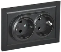 BRITE Double socket with ground without shutters 16A with frame PC12-3-BrB black IEK