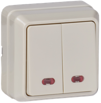 OKTAVA Выключатель 2-клавишный с индикацией для открытой установки 10А ВС20-2-1-ОКм кремовый GENERICA