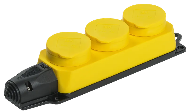 Розетка (колодка) 3-местная РБ33-1-0м с защитными крышками IP44 ОМЕГА каучук жёлтая IEK