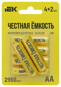 Батарейка щелочная Alkaline LR6/AA (4+2шт/блистер) ПРОМО IEK