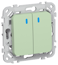 FLITE Выключатель 2-клавишный с индикацией 10А ВС12-1-1-ФлФ фисташковый IEK