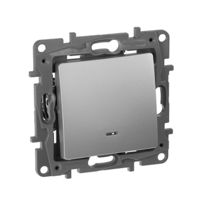 ETIKA Переключатель 1-клавишный с подсветкой/индикацией схема 6L 10АХ безвинтовые зажимы алюминий