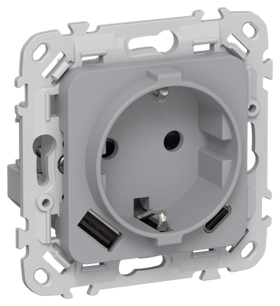 FLITE Single-gang socket with grounding with protective shutters 16A with USB A+C 20W RSYushs11-0-FLS gray IEK