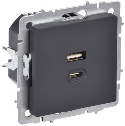 BRITE Розетка USB A+C 45Вт высокоскоростная зарядка РЮ11-2-БрГ графит IEK
