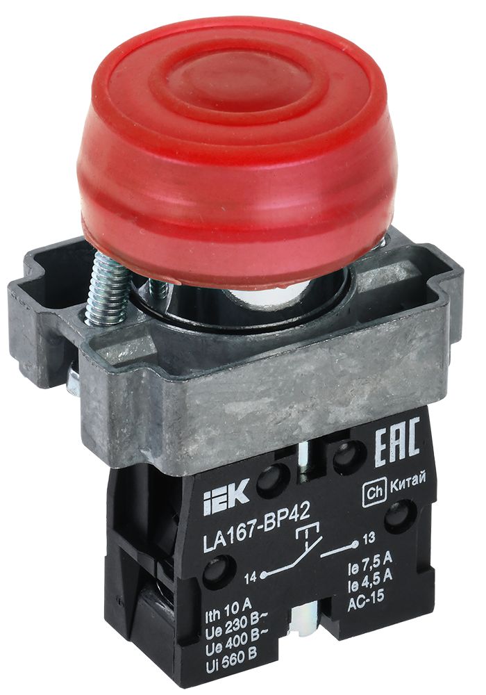 Кнопка управления LA167-BP42 d=22мм 1NC красная IEK (BBT20-BP42-2-22-67-K04)