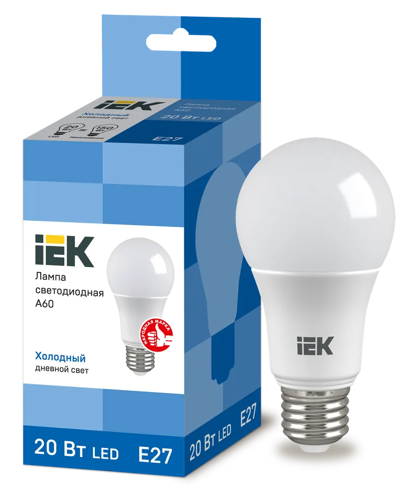 LED lamp A60 pear 20W 230V 6500K E27 IEK