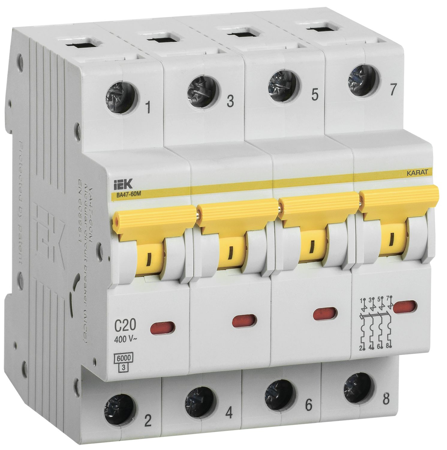 KARAT Автоматический выключатель ВА47-60M 4P C 20А 6кА IEK (MVA31-4-020-C)