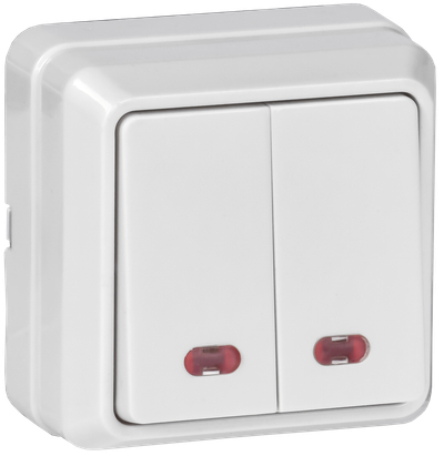 OKTAVA Выключатель 2-клавишный с индикацией для открытой установки 10А ВС20-2-1-ОБ белый GENERICA