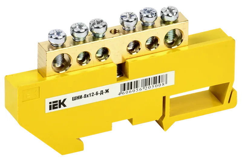 Шина PE "земля" на DIN-изол ШНИ-8х12-6-Д-Ж IEK (YNN10-812-6D-K05 ...