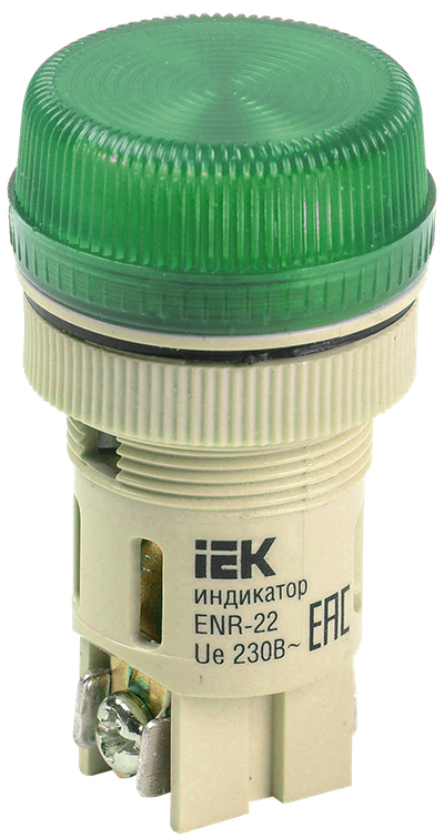 Лампа ENR-22 сигнальная d=22мм зеленый неон/240В цилиндр IEK