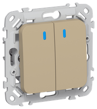 FLITE Выключатель 2-клавишный проходной с индикацией 10А ВС62-1-1-ФлХ хаки IEK