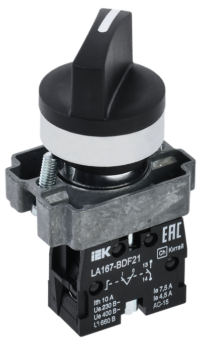 Переключатель LA167-BDF21 на 2 положения 1NO черный IEK