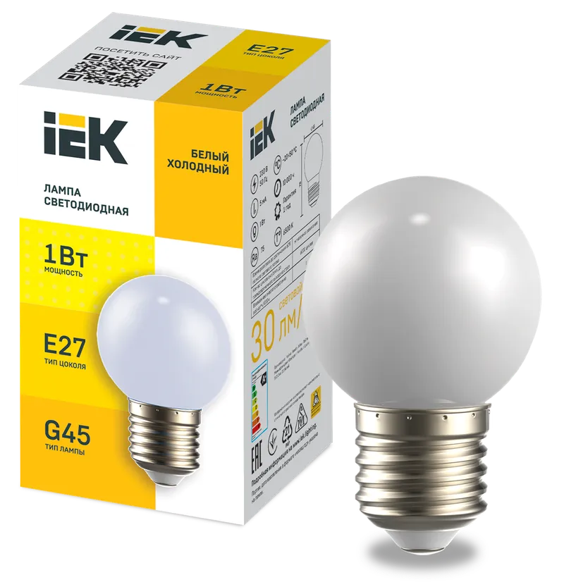LIGHTING LED decorative lamp G45 ball 1W 230V cold white E27 IEK