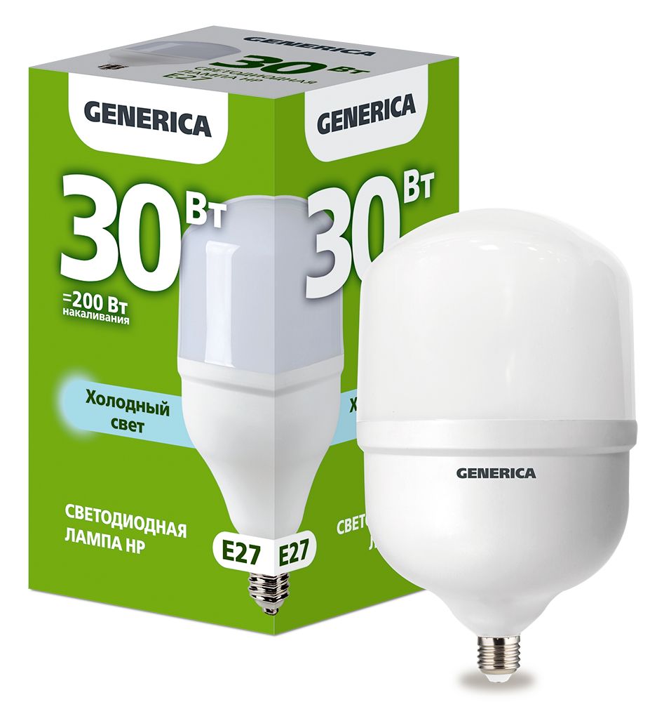 Лампа светодиодная HP 30Вт 230В 6500К E27 GENERICA (LL-HP-30-230-65-E27-G)