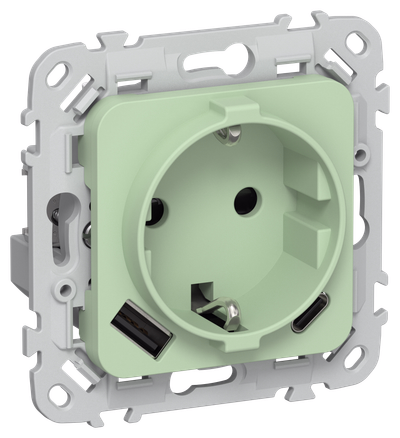 FLITE Single-gang socket with grounding with protective shutters 16A with USB A+C 20W RSYushs11-0-FlF pistachio IEK