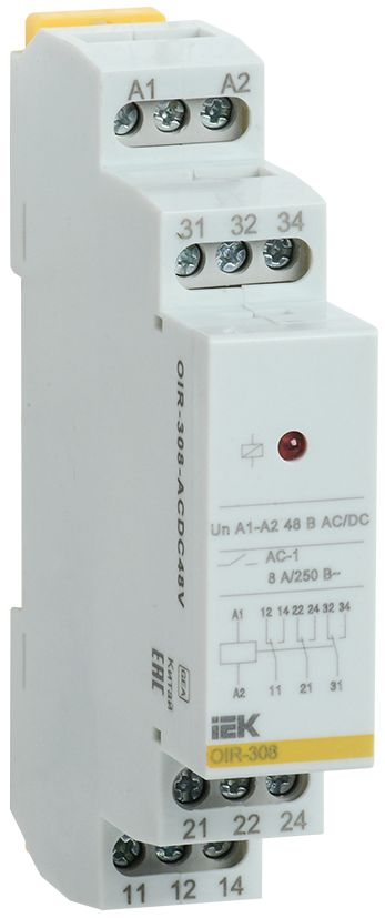 Реле промежуточное модульное OIR 3 контакта 8А 48В AC/DC IEK (OIR-308-ACDC48V)