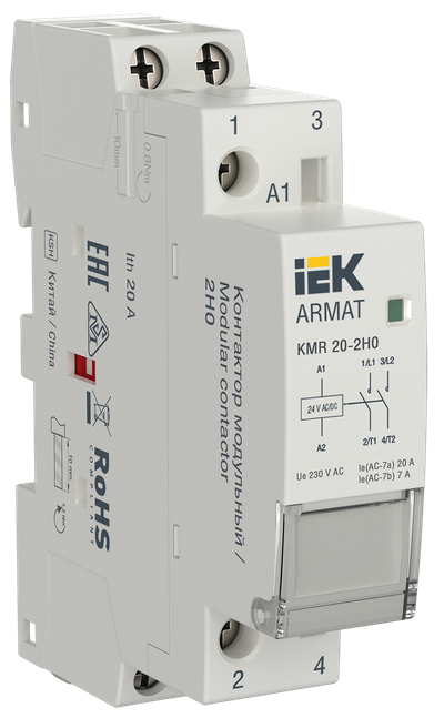 ARMAT Контактор модульный KMR 20А 24В AC/DC 2НО IEK