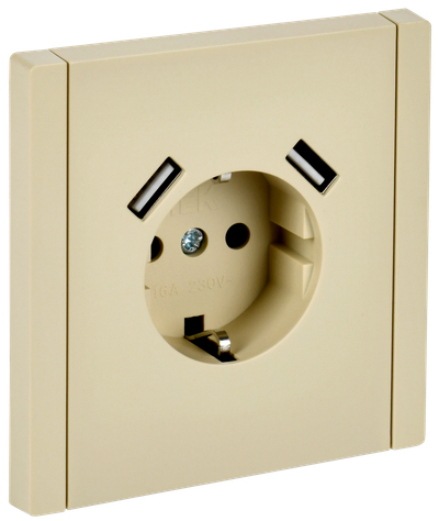 FORTE&PIANO Розетка 1-местная с заземлением с защитными шторками винтовое крепление 16А USB A+A 3,1А FP445 ваниль IEK