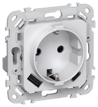 FLITE Розетка 1-местная с заземлением с защитными шторками 16А с USB A+C 20Вт безвинтовое крепление РСЮшс11-1-ФлЖ жемчуг IEK