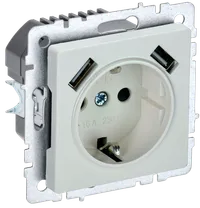 BRITE Socket outlet 1-gang with earthing with protective shutters 16A with USB A+A 5V 2.1A RYUSH10-1-BrZh pearl IEK