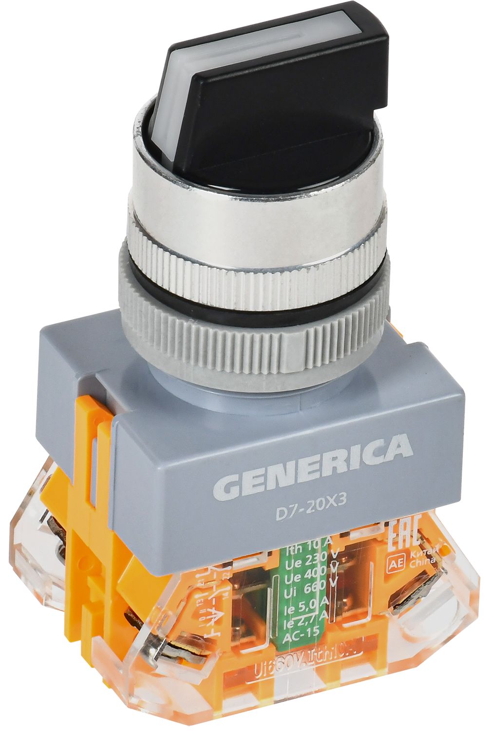Переключатель D7-20X3 на 3 положения 1NC+1NO черный GENERICA (BSW50-20X3-3-21-3-K02-G)