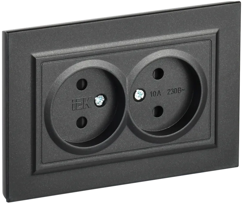 BRITE 2-gang socket without earthing with protective shutters 10A, complete RSsh12-2-BrCh black IEK