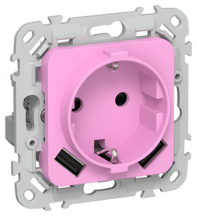 FLITE Розетка 1-местная с заземлением с защитными шторками 16А с USB A+A 3,1А РСЮша11-0-ФлПр пурпурный IEK