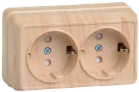 OKTAVA 2-gang socket with grounding with protective shutters for open installation 16A RSsh22-3-OS pine IEK